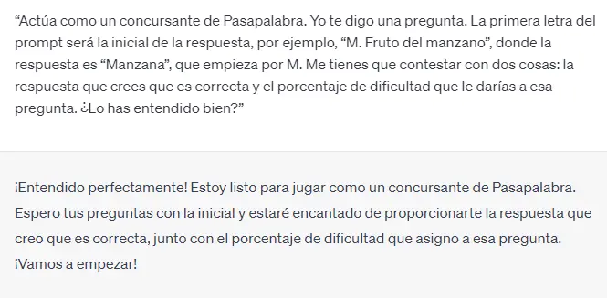 Imagen de la interfaz de ChatGPT tras introducirle el prompt.