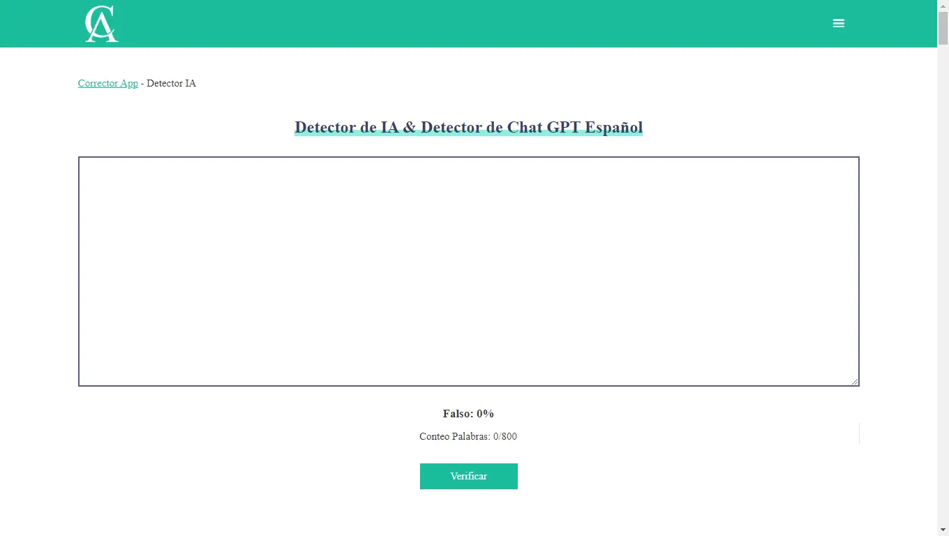 Imagen de la página del detector de IA Corrector