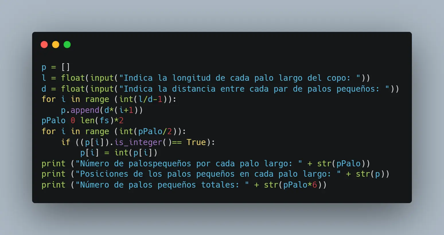 Fragmento de código en Python