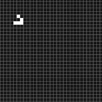 Autómata del Juego de la Vida. Está formado por 5 células y se mueve de forma infinita en dirección inferior-derecha.